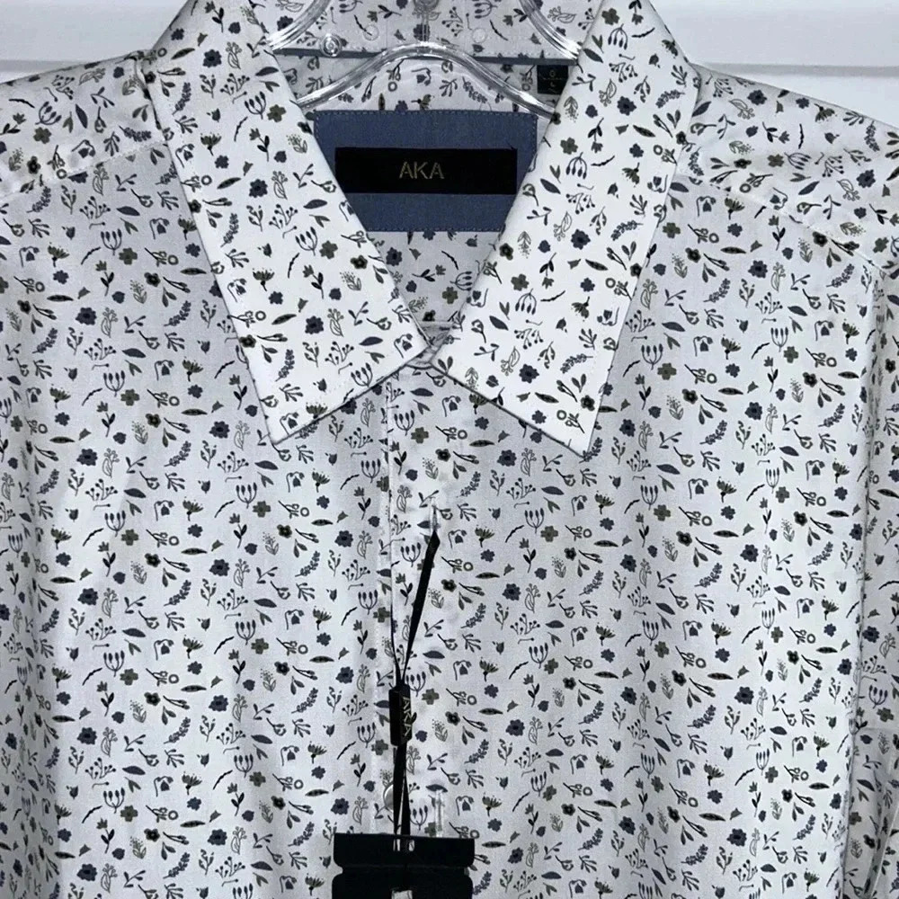 AKA, “also known as  “ men shirt ,NWT,slim fit ,WHITE floral print,100 cotton,